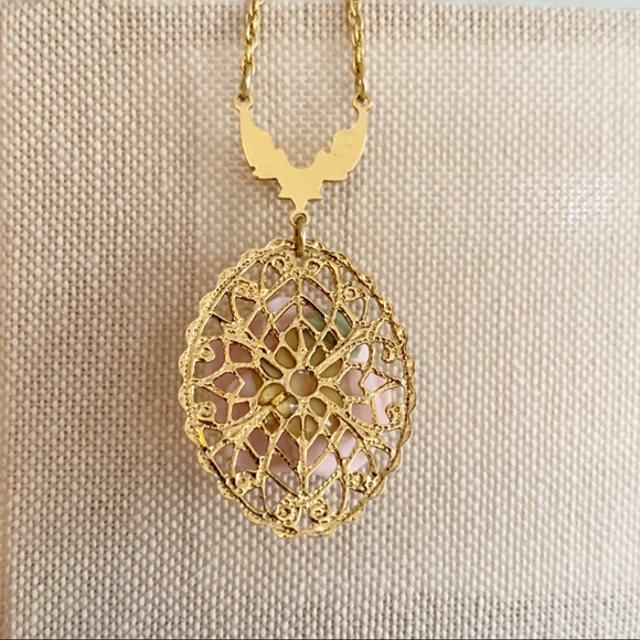 Vintage || Clay Rose Filigree Gold Tone Necklace - Picture 2 of 8